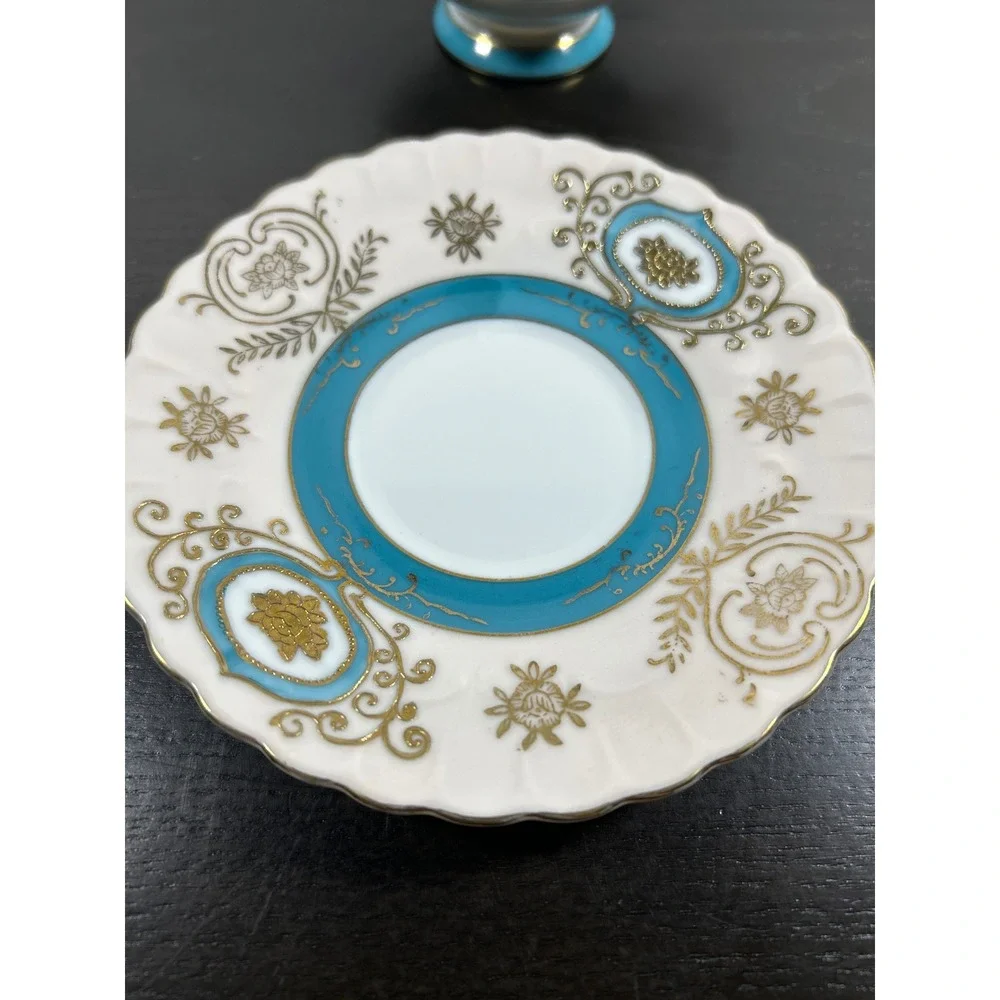 Vintage Ucagco China Teacup Saucer Set Turquoise Gold Gilt Hand Painted Japan